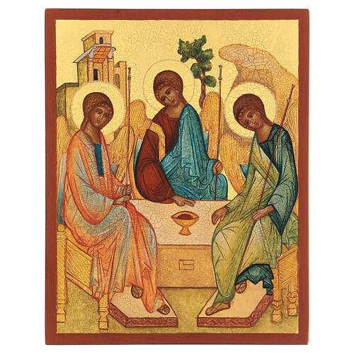 Russian painted icon, Rublev's Trinity 14x10 cm 1