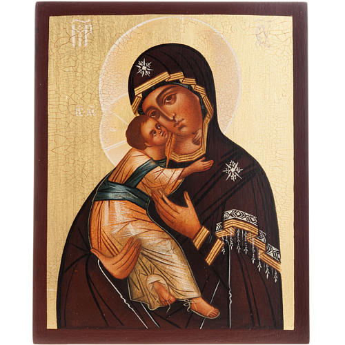 Ícono ruso Virgen de Vladimir 21x17 borde marrón 1