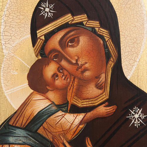 Ikona rosyjska Madonna Włodzimierska malowana 21x17 2