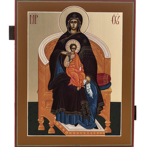 Russian painted icon, Our Lady sitting on throne 27x22cm 1