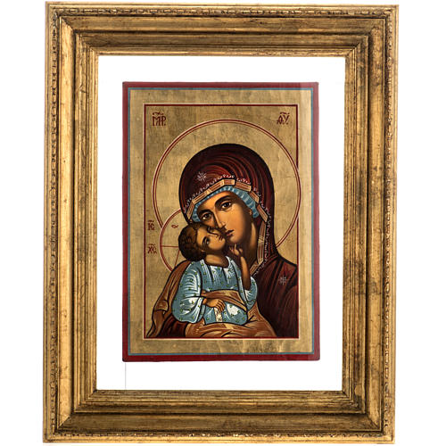 Ícono ruso en vidrio "Virgen con el Niño 1