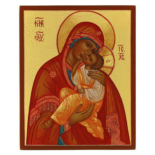 Virgin of Tenderness, painted Russian icon, 5.5x4 in 1