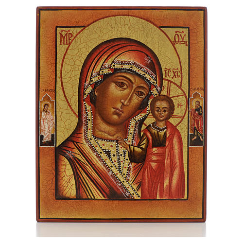 Russische handgemalte Ikone Gottesmutter von Kasan mit heiligen 1