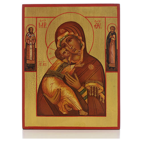Russische Ikone Gottesmutter von Wladimir mit heiligen Menschen. 1