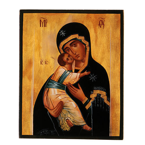 Russische Ikone handgemalt Madonna von Vladimir 14x10 cm 1