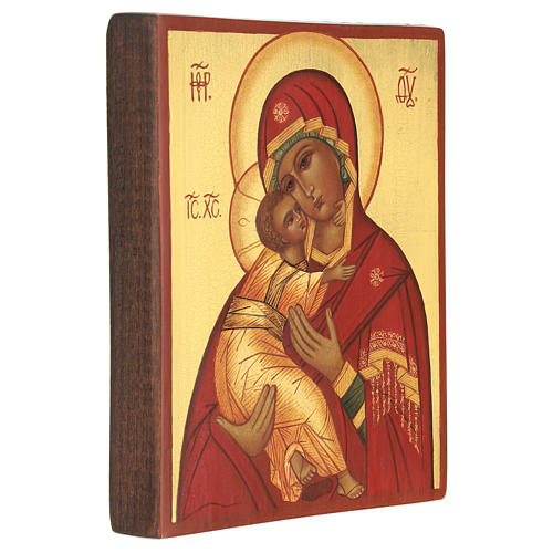 Icono ruso Virgen de Vladimir pintado capa roja 14x10 cm 3