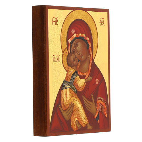Icône russe peinte Notre-Dame de Vladimir cape rouge 14x10 cm 2