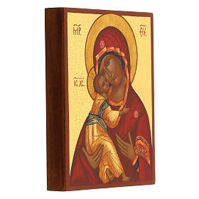 Ícone russo Nossa Senhora de Vladimir manto vermelho 14x11 cm