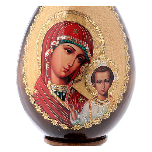 Russische Ei-Ikone, Gottesmutter von Kasan, Decoupage, Gesamthöhe 13 cm 2