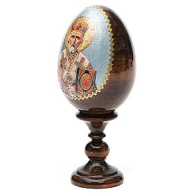 Russische Ei-Ikone, Heiliger Nikolaus, Decoupage, Gesamthöhe 13 cm