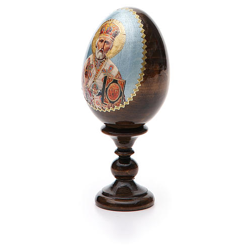 Russische Ei-Ikone, Heiliger Nikolaus, Decoupage, Gesamthöhe 13 cm 6