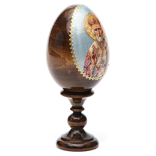 Russische Ei-Ikone, Heiliger Nikolaus, Decoupage, Gesamthöhe 13 cm 12