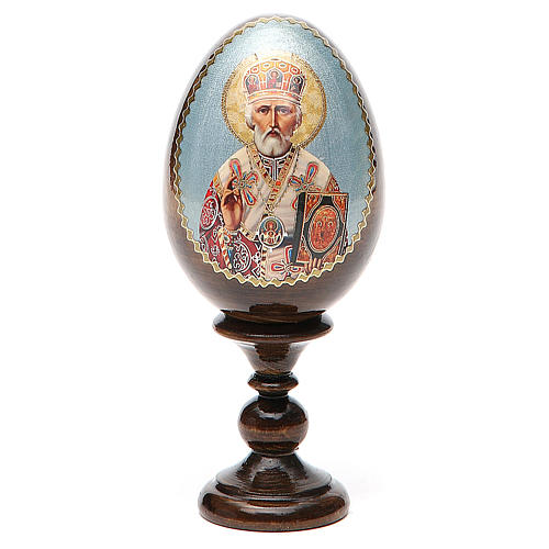 Russische Ei-Ikone, Heiliger Nikolaus, Decoupage, Gesamthöhe 13 cm 1