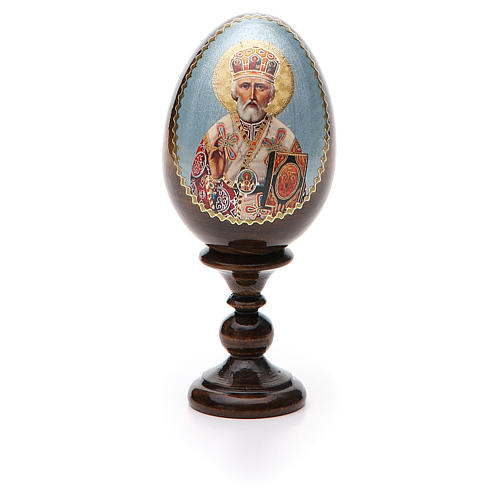 Uovo russo legno découpage San Nicola h tot. 13 cm 5
