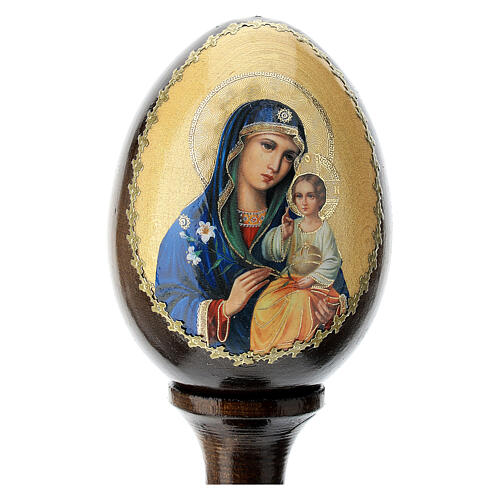 Russische Ei-Ikone, Gottesmutter mit weißer Lilie, Decoupage, Gesamthöhe 13 cm 2