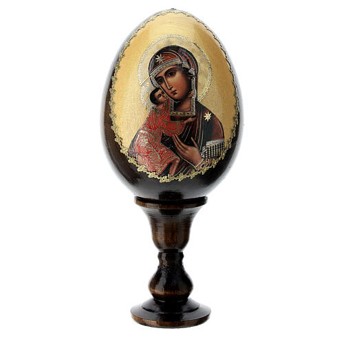Russische Ei-Ikone, Gottesmutter von Feodorov, Decoupage, Gesamthöhe 13 cm 1