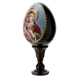 Russische Ei-Ikone, Gottesmutter von Wladimir, Decoupage, Gesamthöhe 13 cm