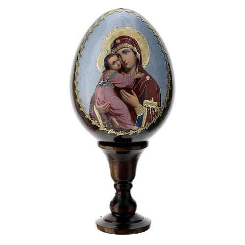 Russische Ei-Ikone, Gottesmutter von Wladimir, Decoupage, Gesamthöhe 13 cm 1