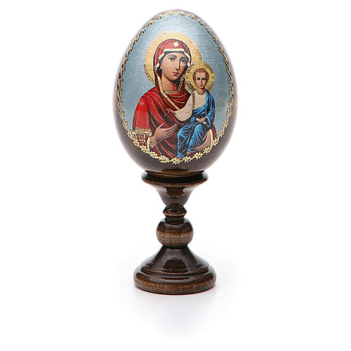 Russische Ei-Ikone, Gottesmutter von Smolensk, Decoupage, Gesamthöhe 13 cm 5