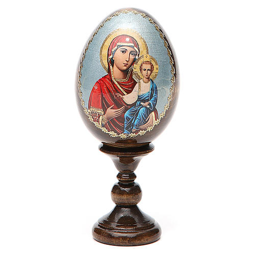 Russische Ei-Ikone, Gottesmutter von Smolensk, Decoupage, Gesamthöhe 13 cm 1