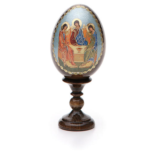 Russische Ei-Ikone, Dreifaltigkeitsikone nach Rublev, Decoupage, Gesamthöhe 13 cm 5