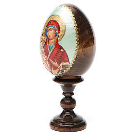 Huevo ruso de madera découpage Virgen de las Tres Manos altura total 13 cm