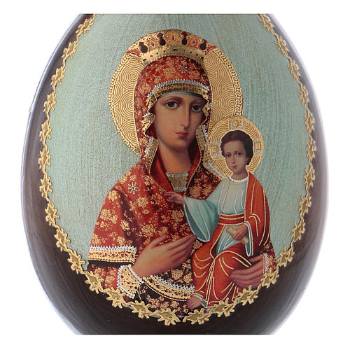 Russische Ei-Ikone, Gottesmutter mit Kind, Gesamthöhe 13 cm 2