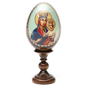 Russische Ei-Ikone, Gottesmutter von Ozeranskaya, Decoupage, Gesamthöhe 13 cm