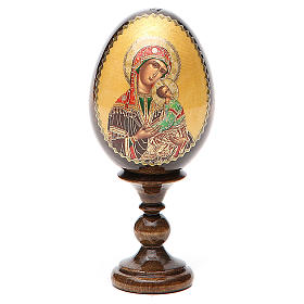 Russische Ei-Ikone, Gottesmutter der Leidenschaft, Decoupage, Gesamthöhe 13 cm