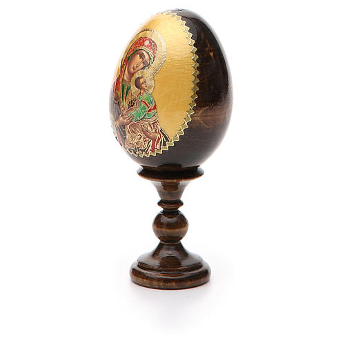 Huevo ruso de madera découpage Virgen con Niño fondo amarillo altura total 13 cm 6