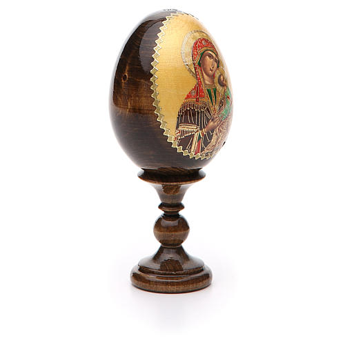 Huevo ruso de madera découpage Virgen con Niño fondo amarillo altura total 13 cm 8