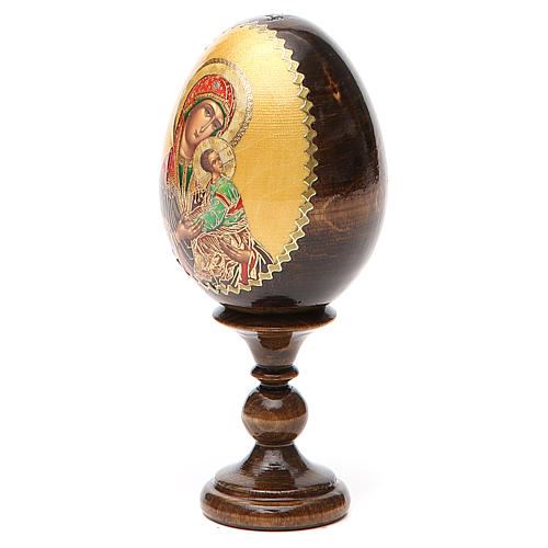 Huevo ruso de madera découpage Virgen con Niño fondo amarillo altura total 13 cm 10