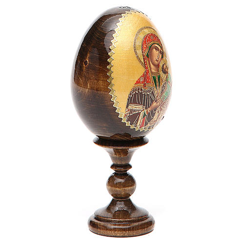 Huevo ruso de madera découpage Virgen con Niño fondo amarillo altura total 13 cm 4