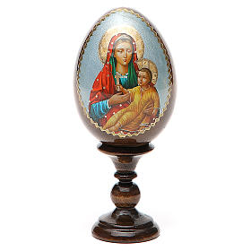 Russische Ei-Ikone, Gottesmutter von Kozelshanskaya, Decoupage, Gesamthöhe 13 cm