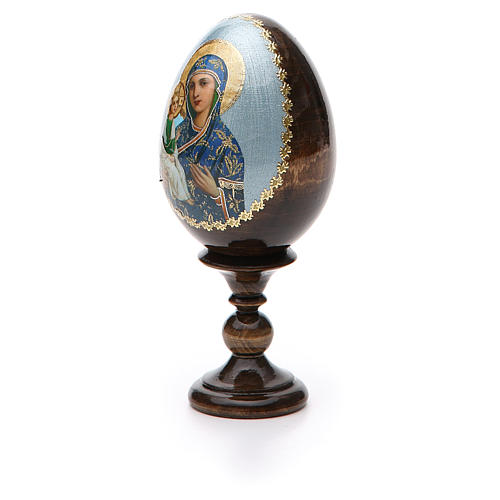 Russische Ei-Ikone, Gottesmutter von Jerusalemskaya, Decoupage, Gesamthöhe 13 cm 6