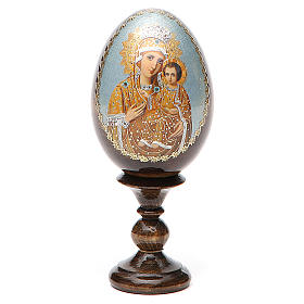 Russische Ei-Ikone, mahnende Muttergottes, Decoupage, Gesamthöhe 13 cm