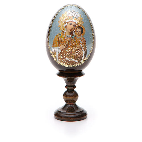 Russische Ei-Ikone, mahnende Muttergottes, Decoupage, Gesamthöhe 13 cm 5