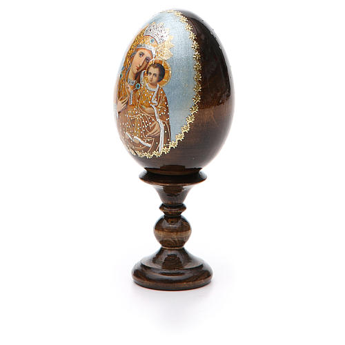 Russische Ei-Ikone, mahnende Muttergottes, Decoupage, Gesamthöhe 13 cm 6
