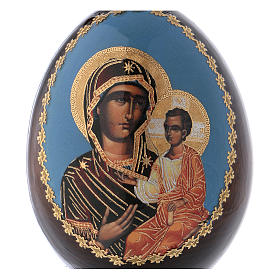 Russische Ei-Ikone, Gottesmutter von Iverskaya, Decoupage, Gesamthöhe 13 cm