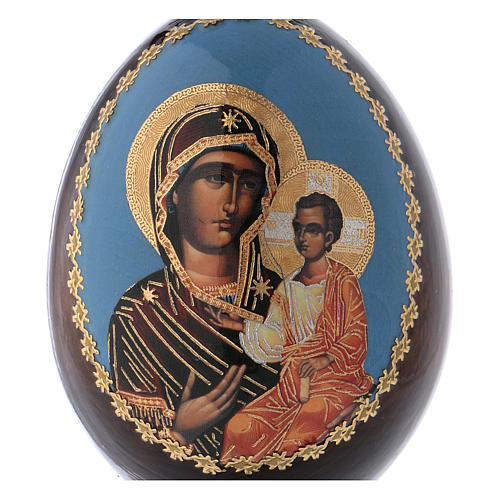 Russische Ei-Ikone, Gottesmutter von Iverskaya, Decoupage, Gesamthöhe 13 cm 2