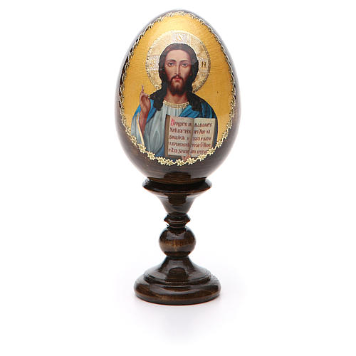 Russische Ei-Ikone, Christus Pantokrator, Decoupage, Gesamthöhe 13 cm 5