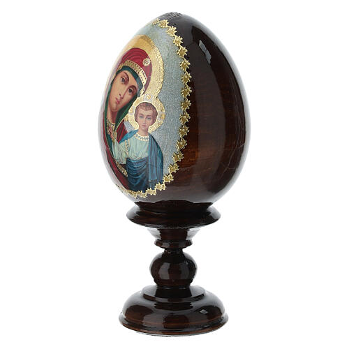 Russische Ei-Ikone, Gottesmutter von Kasan, Decoupage, Gesamthöhe 13 cm 3