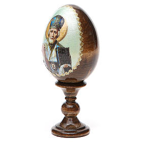 Russische Ei-Ikone, Heiliger Nikolaus, Decoupage, Gesamthöhe 13 cm