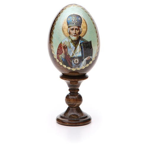 Russische Ei-Ikone, Heiliger Nikolaus, Decoupage, Gesamthöhe 13 cm 5