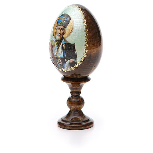 Russische Ei-Ikone, Heiliger Nikolaus, Decoupage, Gesamthöhe 13 cm 6