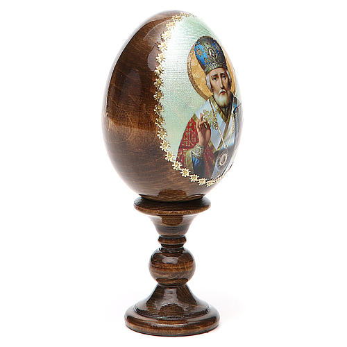 Russische Ei-Ikone, Heiliger Nikolaus, Decoupage, Gesamthöhe 13 cm 4