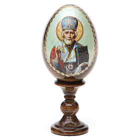 Huevo ruso de madera découpage San Nicolás altura total 13 cm estilo imperial ruso