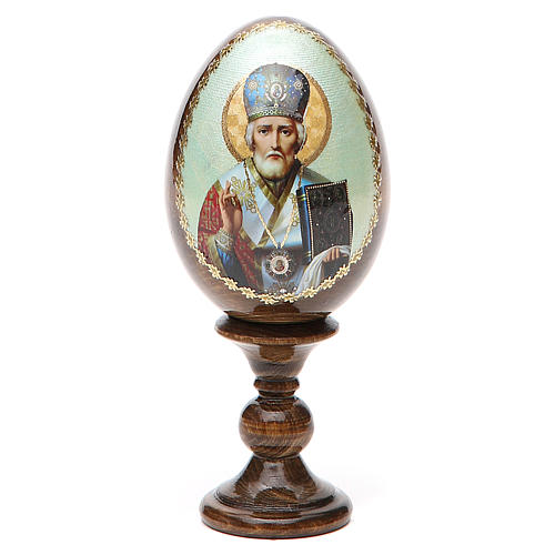 Huevo ruso de madera découpage San Nicolás altura total 13 cm estilo imperial ruso 9