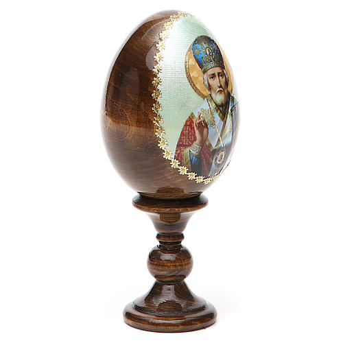 Huevo ruso de madera découpage San Nicolás altura total 13 cm estilo imperial ruso 12