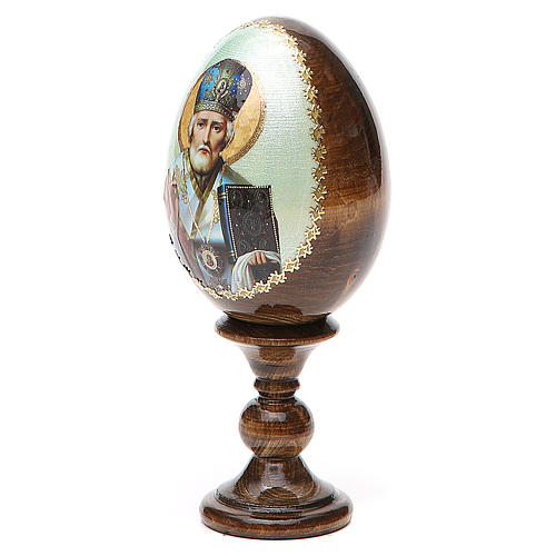 Huevo ruso de madera découpage San Nicolás altura total 13 cm estilo imperial ruso 2
